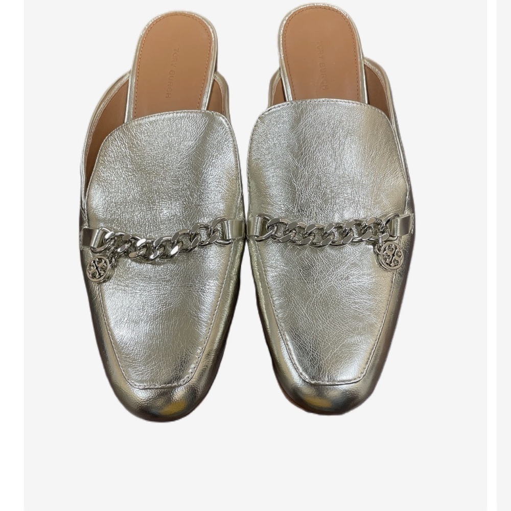 Tory Burch Benton gold mules loafers shoes size 10